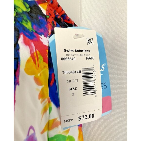 Swim Solutions Womens Hi-Low Floral Printed Beachwear Tankini Swim Top Size 8 - Picture 8 of 10